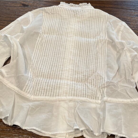 NWT J.Crew Sz M Lace-Trim Cinched-Waist Top White Cotton Voile Long Sleeve CJ461 - Picture 8 of 12